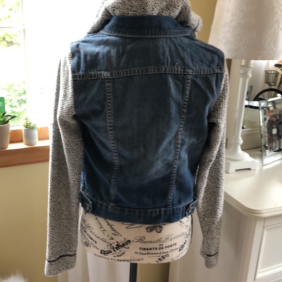 Garage Jean Jacket with Sweatshirt Sleeves & Hood - Picture 3 of 4